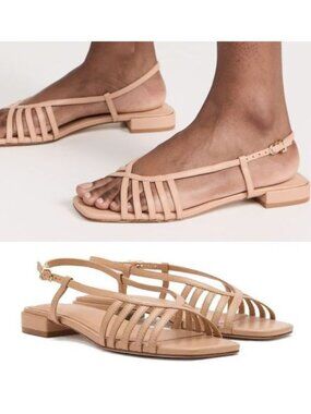 LARROUDE Leandra Slingback Strappy Flat SANDALS Size 6 Tan Leather NEW $300